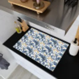 Bloem - Blauw - Goud - Patroon Inductie beschemer met haakjes klein 777 -sfeer1