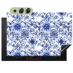 Bloemen - Blauw - Patroon - Wit Inductie beschemer met haakjes klein 777 -3d