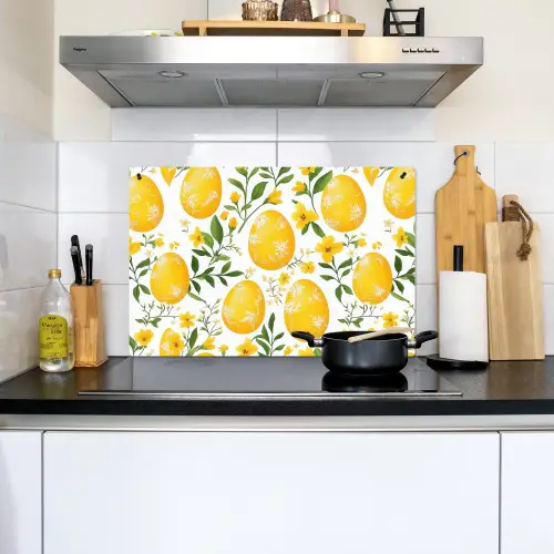 Bloemen - Paaseieren - Geel Inductie beschemer met haakjes klein -sfeer2