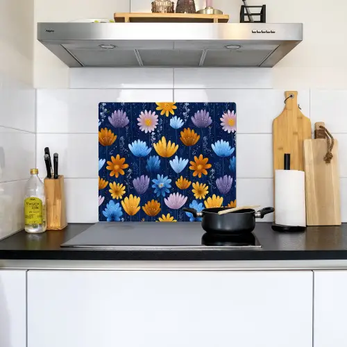Bloemen - Patroon - Blauw - Contrast Inductie beschemer met haakjes middel -sfeer2