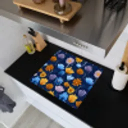 Bloemen - Patroon - Blauw - Contrast Inductie beschemer met haakjes middel -sfeer1