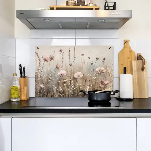 Bloemen - Roze - Modern - Beige Inductie beschemer met haakjes klein -sfeer2
