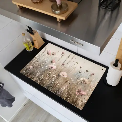 Bloemen - Roze - Modern - Beige Inductie beschemer met haakjes klein -sfeer1