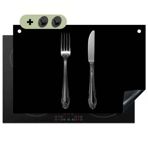 Vork - Mes - Zilver Inductie beschemer met haakjes klein -3d