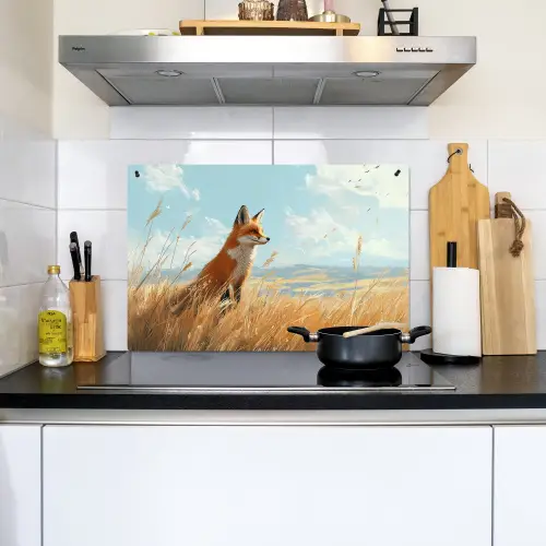 Vos - Gras - Wolken - Oranje Inductie beschemer met haakjes klein -sfeer2