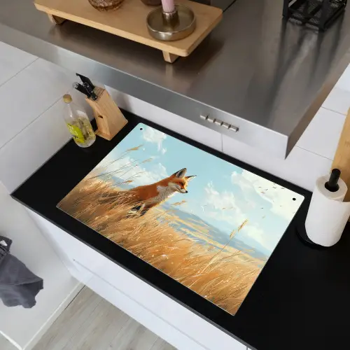 Vos - Gras - Wolken - Oranje Inductie beschemer met haakjes klein -sfeer1