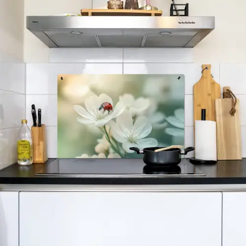 Lieveheersbeestje - Bloemen - Wit Inductie beschemer met haakjes klein -sfeer2