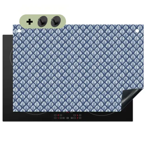 Bladeren - Wit - Blauw - Patroon Inductie beschemer met haakjes klein 777 -3d