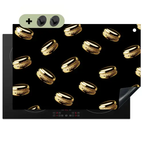 Macarons - Patroon - Goud - Zwart Inductie beschemer met haakjes klein -3d