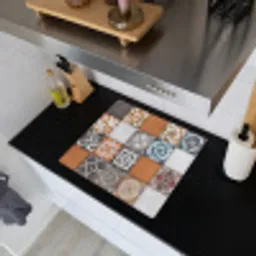 Mozaïek - Patroon - Oranje - Blauw Inductie beschemer met haakjes middel -sfeer1