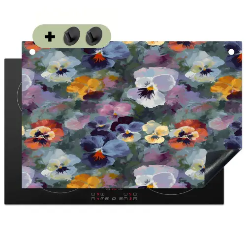 Pastel - Viooltjes - Groen - Patroon Inductie beschemer met haakjes klein 777 -3d