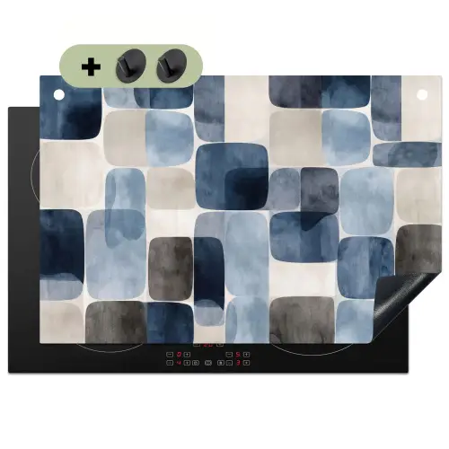 Patroon - Blauw - Vierkanten Inductie beschemer met haakjes klein -3d