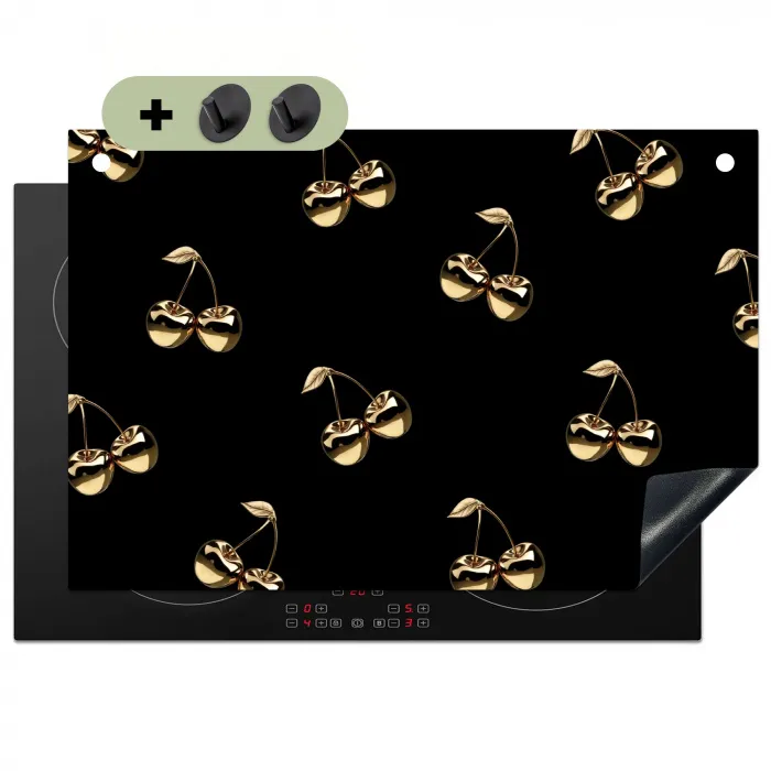 Patroon - Kersen - Goud - Chrome Inductie beschemer met haakjes klein -3d