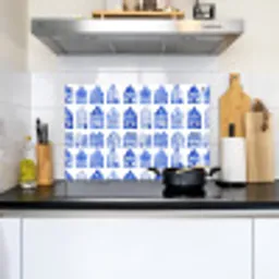 Patroon - Huizen - Blauw Inductie beschemer met haakjes klein 777 -sfeer2