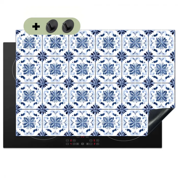 Patroon - Tegel - Blauw Inductie beschemer met haakjes klein 777 -3d