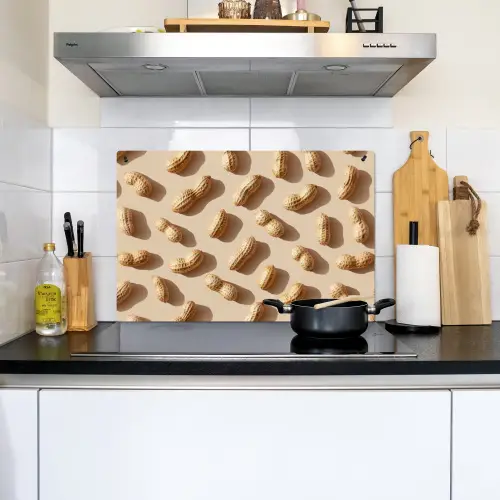 Pinda's - Patroon - Beige Inductie beschemer met haakjes klein -sfeer2
