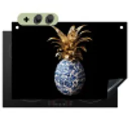 Ananas - Bloemen patroon - Goud - Delftsblauw Inductie beschemer met haakjes klein -3d