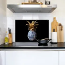 Ananas - Bloemen patroon - Goud - Delftsblauw Inductie beschemer met haakjes klein -sfeer2