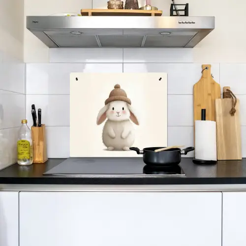 Konijn - Muts - Oren - Beige Inductie beschemer met haakjes middel -sfeer2