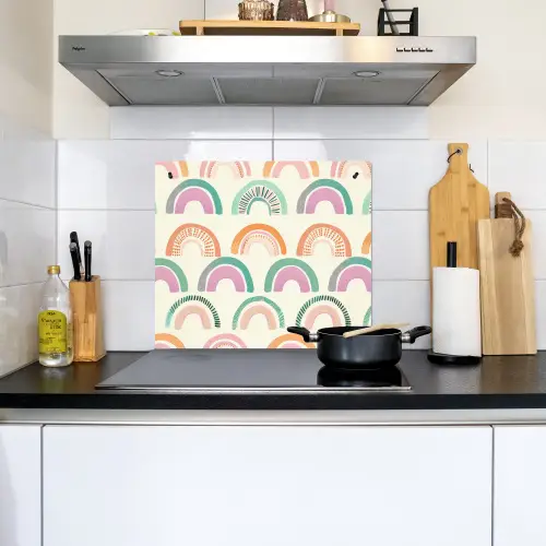 Regenboog - Pastel - Patroon Inductie beschemer met haakjes middel -sfeer2