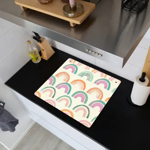 Regenboog - Pastel - Patroon Inductie beschemer met haakjes middel -sfeer1