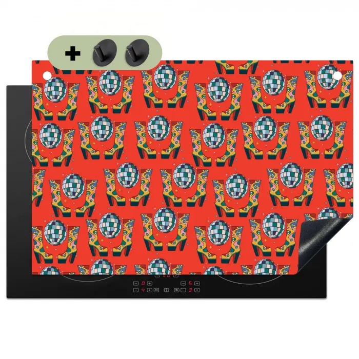 Rood - Disco - Patroon Inductie beschemer met haakjes klein 777 -3d