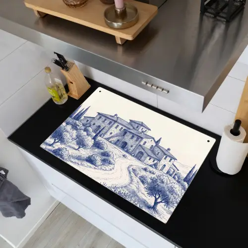 Rustiek - Landgoed - Blauw Inductie beschemer met haakjes klein -sfeer1