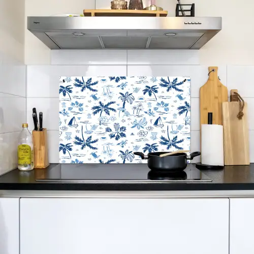 Zee - Strand - Blauw - Wit Inductie beschemer met haakjes klein 777 -sfeer2