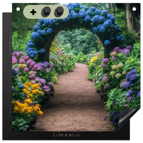 Doorkijk - Bloemen - Hortensia - Pad Inductie beschemer met haakjes middel -3d