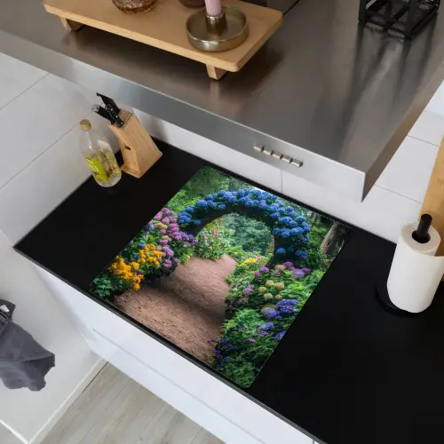 Doorkijk - Bloemen - Hortensia - Pad Inductie beschemer met haakjes middel -sfeer1