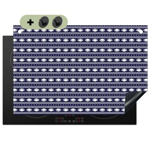 Schelp - Nautisch - Blauw - Wit Inductie beschemer met haakjes klein 777 -3d