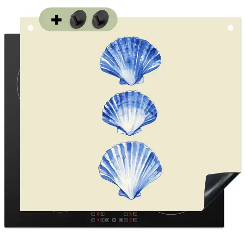 Schelpen - Blauw - Beige Inductie beschemer met haakjes middel -3d