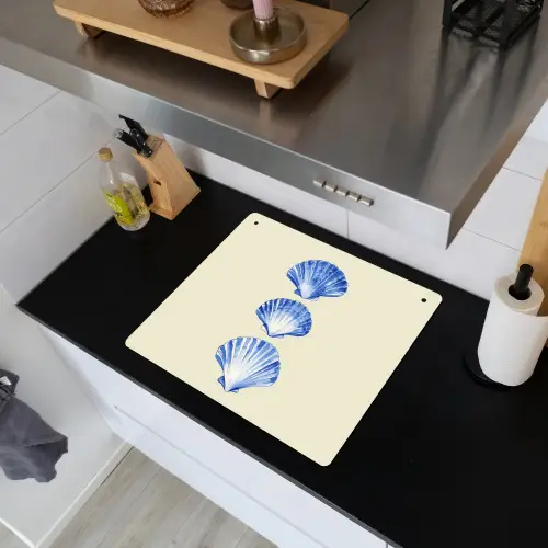Schelpen - Blauw - Beige Inductie beschemer met haakjes middel -sfeer1