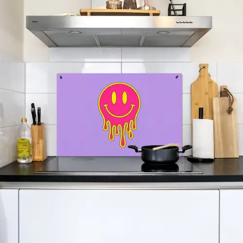 Smiley - Drip - Neon Inductie beschemer met haakjes klein -sfeer2