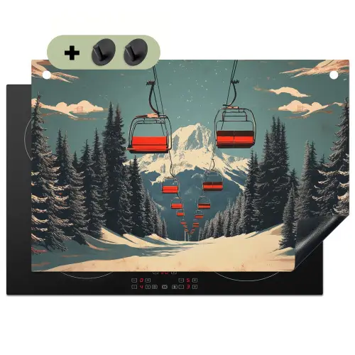 Sneeuw - Skilift - Rood - Bomen Inductie beschemer met haakjes klein -3d