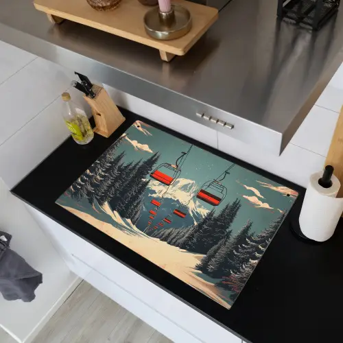 Sneeuw - Skilift - Rood - Bomen Inductie beschemer met haakjes klein -sfeer1