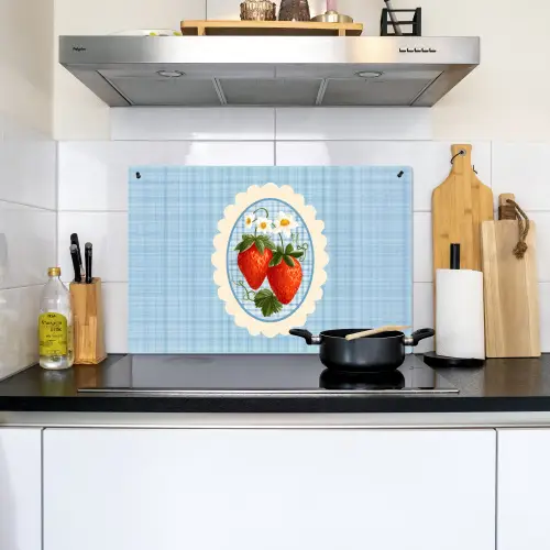 Aardbeien - Lijst - Rood - Geruit Inductie beschemer met haakjes klein -sfeer2