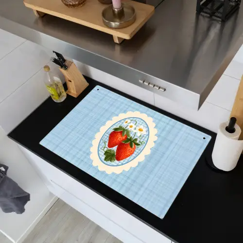 Aardbeien - Lijst - Rood - Geruit Inductie beschemer met haakjes klein -sfeer1