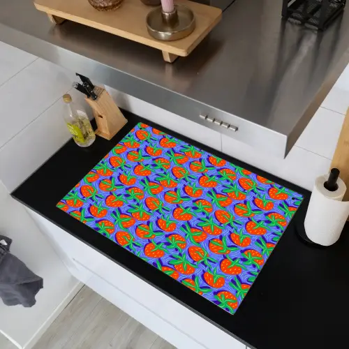 Aardbei - Rood - Blauw - Patroon Inductie beschemer met haakjes klein 777 -sfeer1