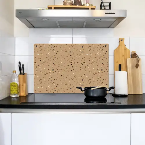 Terrazzo - Patroon - Beige Inductie beschemer met haakjes klein 777 -sfeer2