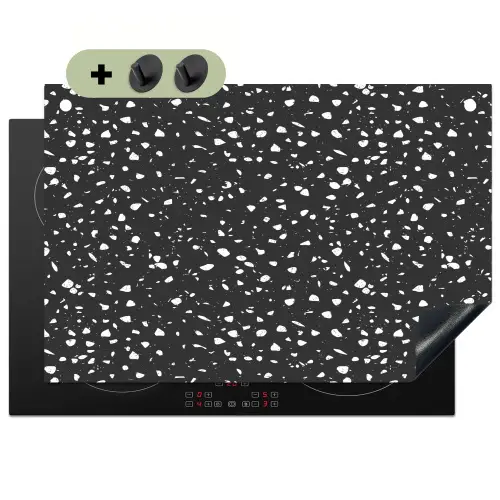 Terrazzo - Patroon - Zwart - Wit Inductie beschemer met haakjes klein 777 -3d