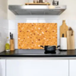 Terrazzo -  Patroon - Okergeel Inductie beschemer met haakjes klein 777 -sfeer2