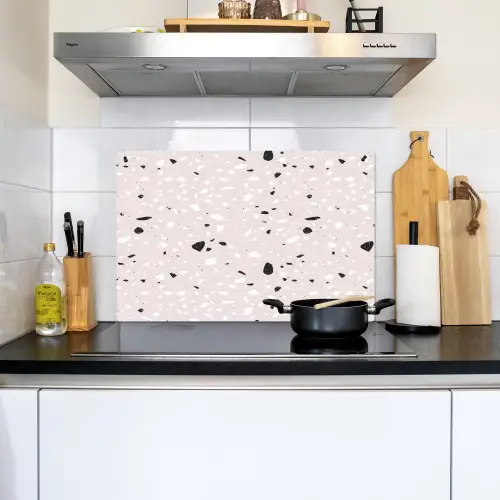 Terrazzo - Patroon - Zacht - Zwart - Wit Inductie beschemer met haakjes klein 777 -sfeer2