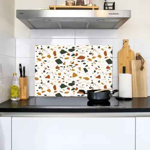 Terrazzo - Patroon - Wit - Terra Inductie beschemer met haakjes klein 777 -sfeer2