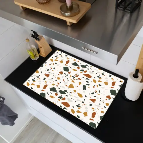 Terrazzo - Patroon - Wit - Terra Inductie beschemer met haakjes klein 777 -sfeer1
