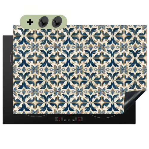 Tegel - Patroon - Blauw - Beige Inductie beschemer met haakjes klein 777 -3d