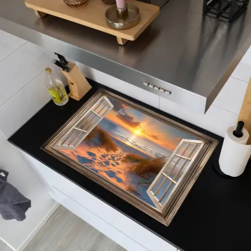 Doorkijk - Strand - Duinen - Zonsondergang Inductie beschemer met haakjes klein -sfeer1