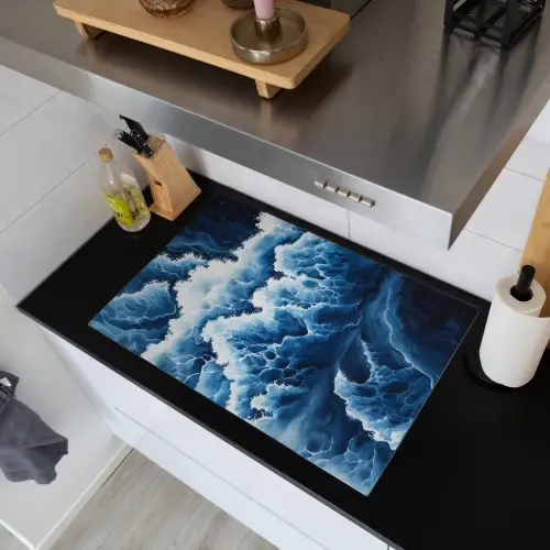 Golven - Blauw - Schuim Inductie beschemer met haakjes klein -sfeer1