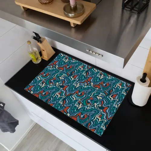 Golven - Retro - Blauw - Patroon Inductie beschemer met haakjes klein 777 -sfeer1