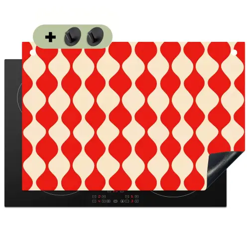 Golvend patroon - Retro - Rood - Beige Inductie beschemer met haakjes klein 777 -3d
